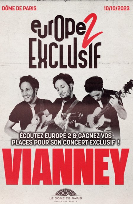 Vianney en concert exclusif avec Europe 2 au Dôme de Paris en octobre 2023  